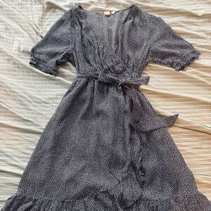 Navy blue polkadot maternity dress